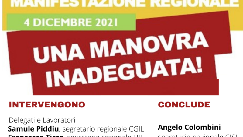 Pensioni, fisco, lavoro: Cgil Cisl e Uil in piazza il 4 dicembre a Cagliari